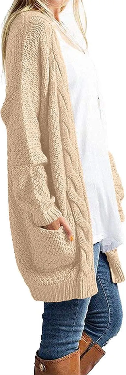 GRECERELLE Women's Loose Open Front Long Sleeve Chunky Knit Cable Cardigans Sweater with Pockets