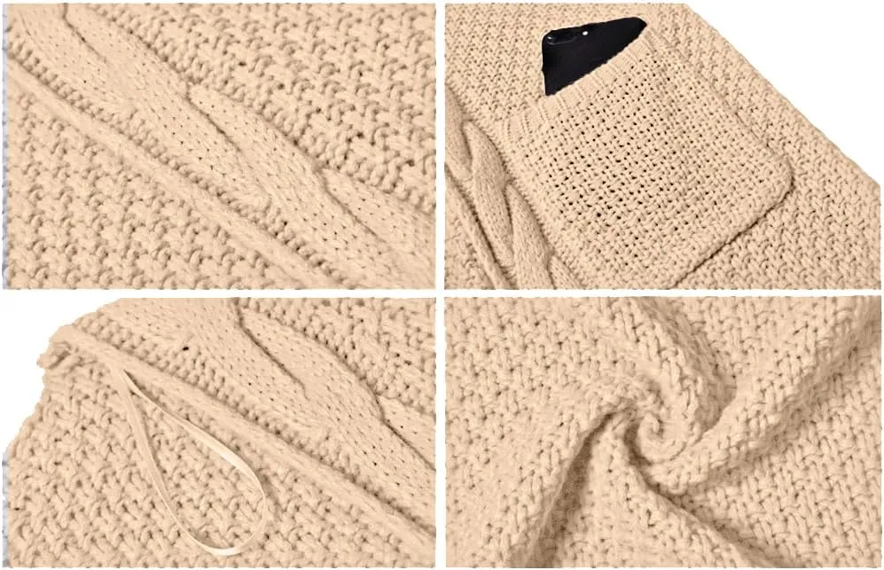 GRECERELLE Women's Loose Open Front Long Sleeve Chunky Knit Cable Cardigans Sweater with Pockets