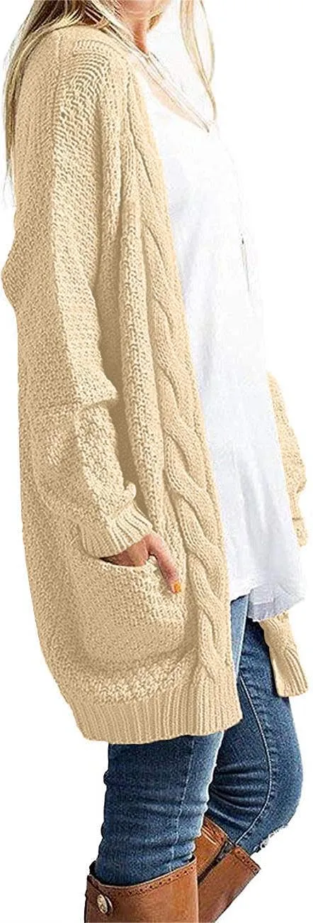 GRECERELLE Women's Loose Open Front Long Sleeve Chunky Knit Cable Cardigans Sweater with Pockets