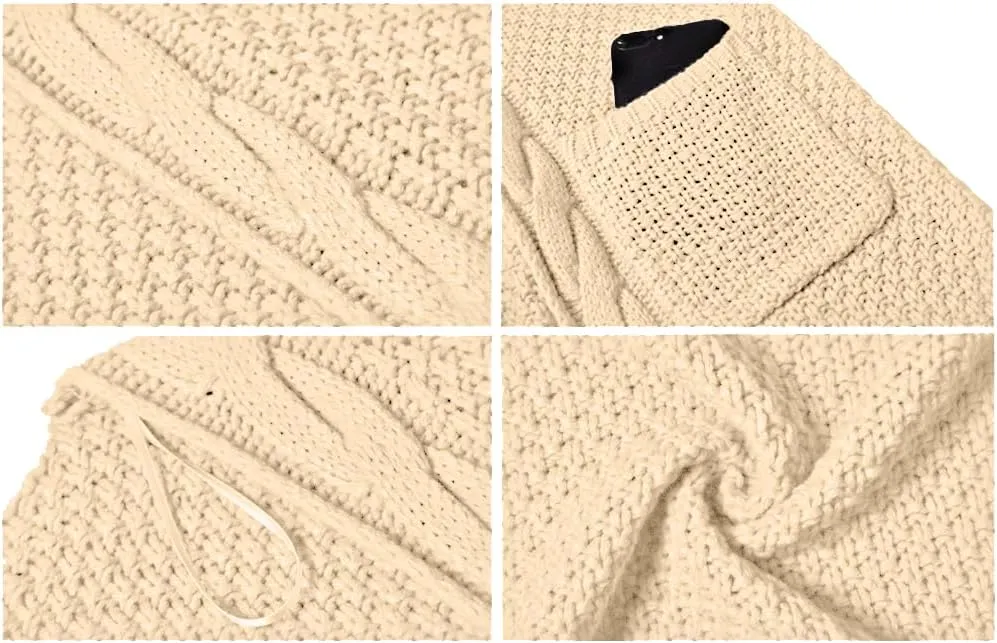 GRECERELLE Women's Loose Open Front Long Sleeve Chunky Knit Cable Cardigans Sweater with Pockets