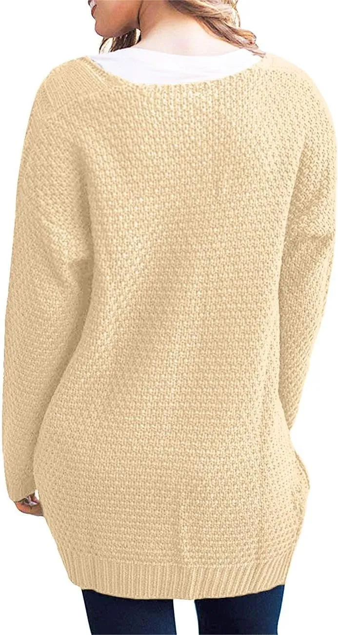 GRECERELLE Women's Loose Open Front Long Sleeve Chunky Knit Cable Cardigans Sweater with Pockets