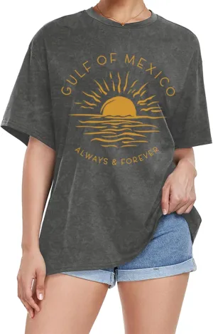 Gulf of Mexico T Shirt: Stay Salty and Resist Women Oversized T-Shirt Est 1550 Turtle Graphic Beach Short Sleeve Tops