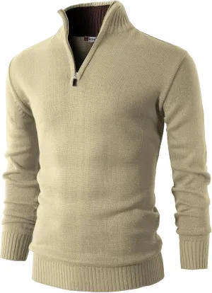 H2H Mens Casual Slim Fit Pullover Sweaters Long Sleeve Knitted Fabric Zip Up Mock Neck Polo Sweater