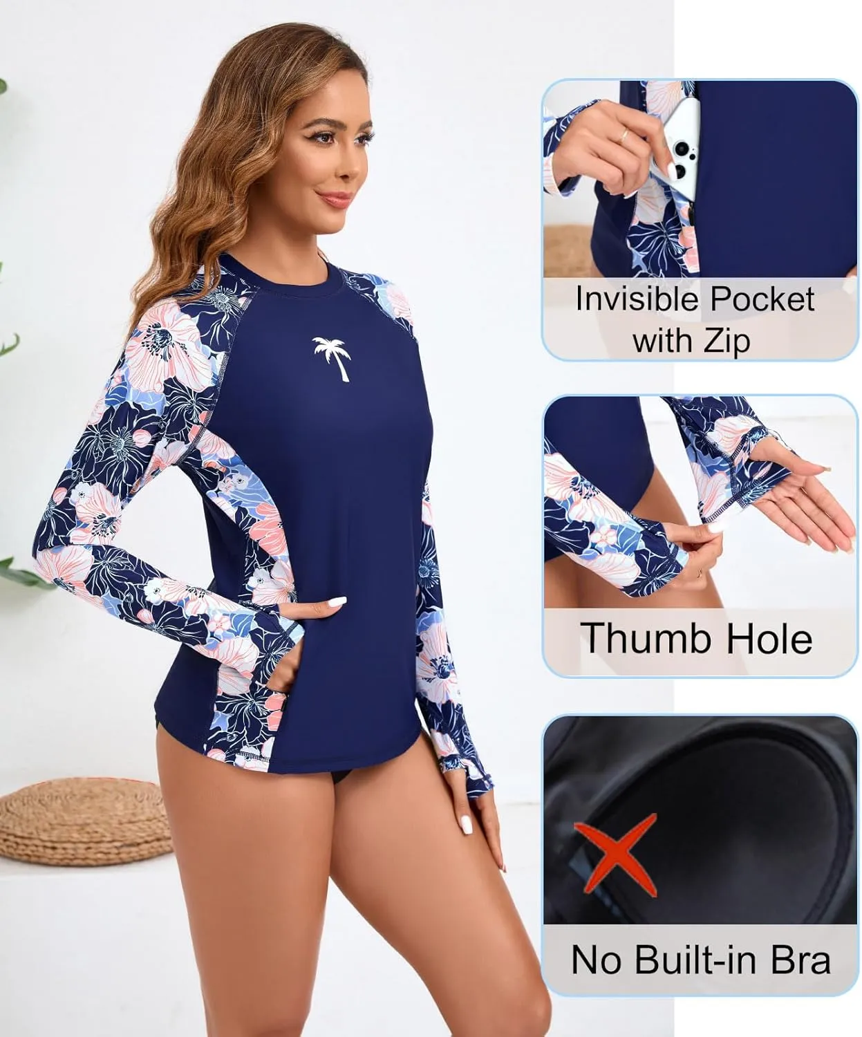 Halcurt Women's Long Sleeve Swim Shirt UPF 50  Rash Guard Top