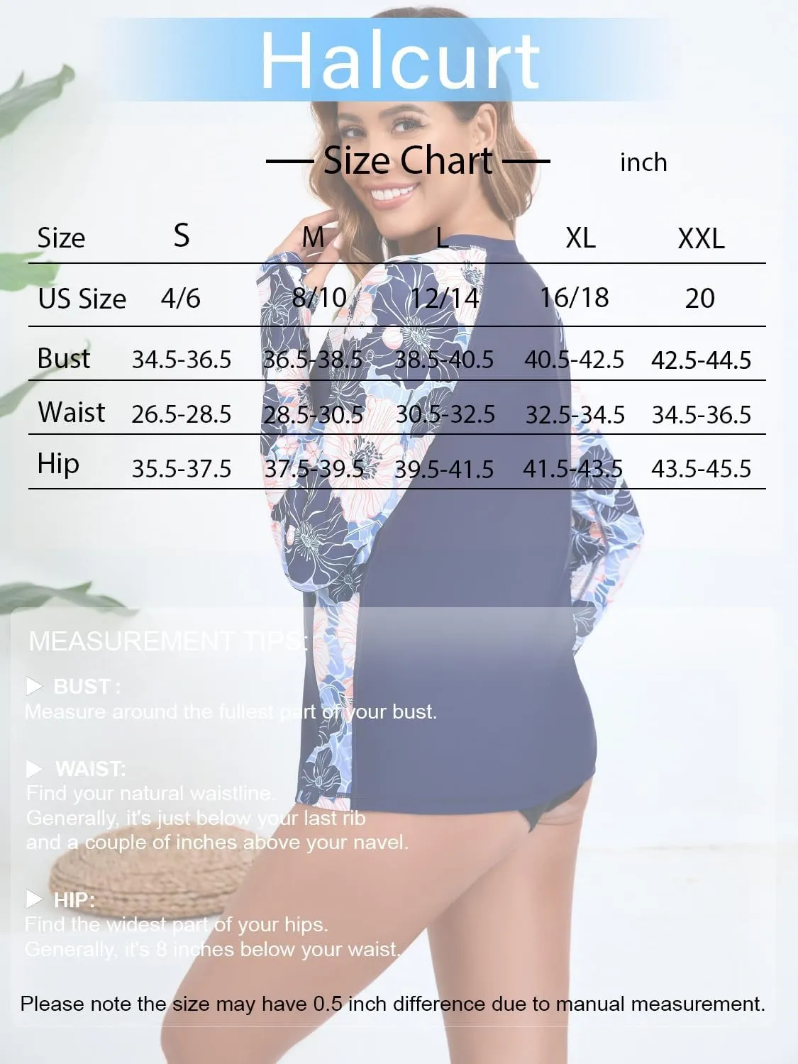 Halcurt Women's Long Sleeve Swim Shirt UPF 50  Rash Guard Top
