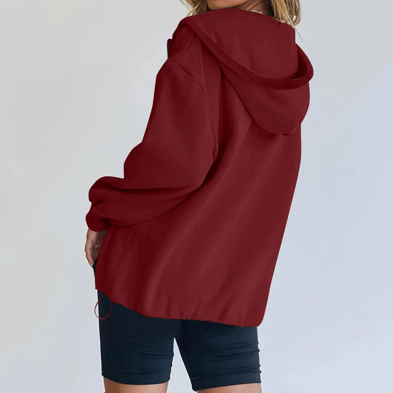 Half Zip Pullover Women Trendy Fleece Quarter Zip Y2k Hoodie Drop Shoulder Baggy Comfy Oversized Sweatshirt w/Pockets