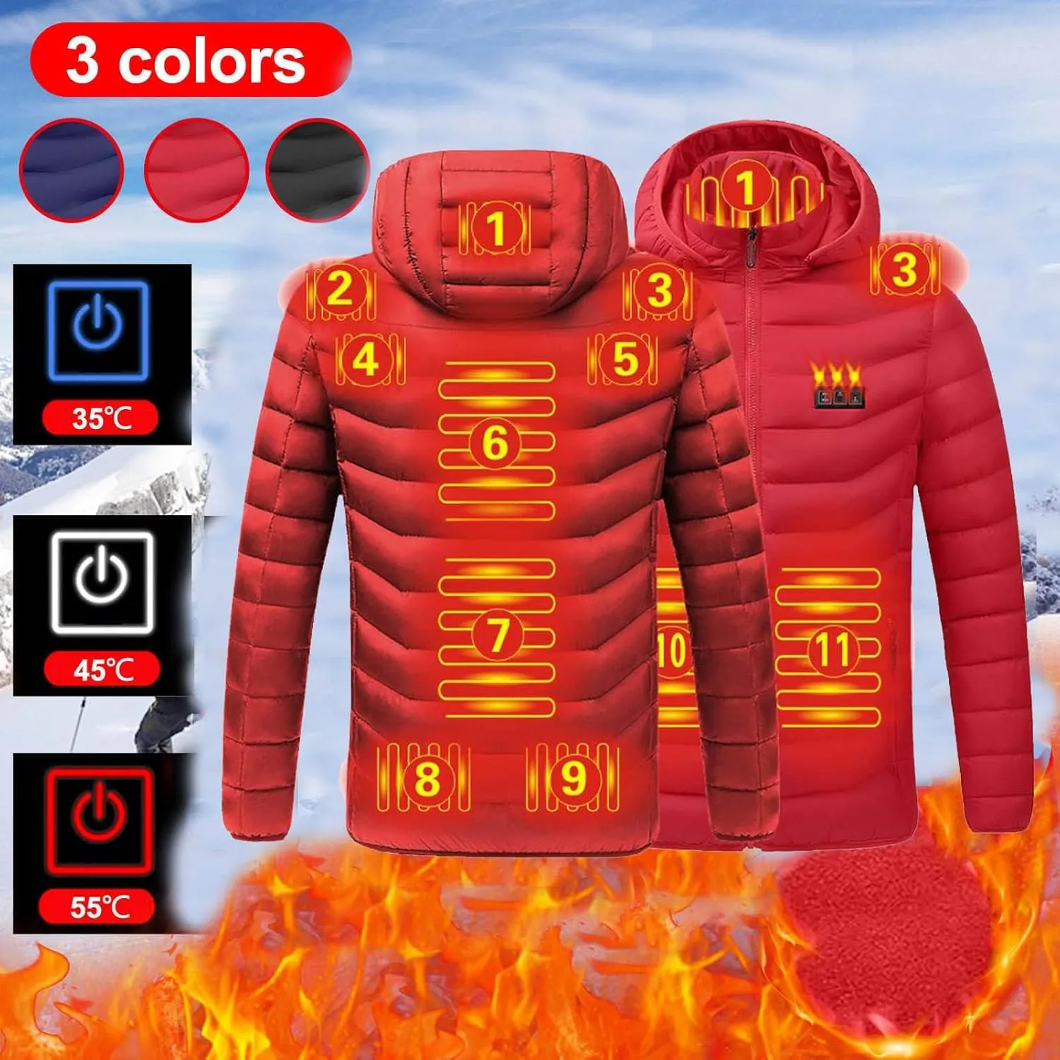 Heated Down Jacket Lightweight Puffer Heating Coat for Men Women Heated Coat for Unisex (Battery Pack no Include)