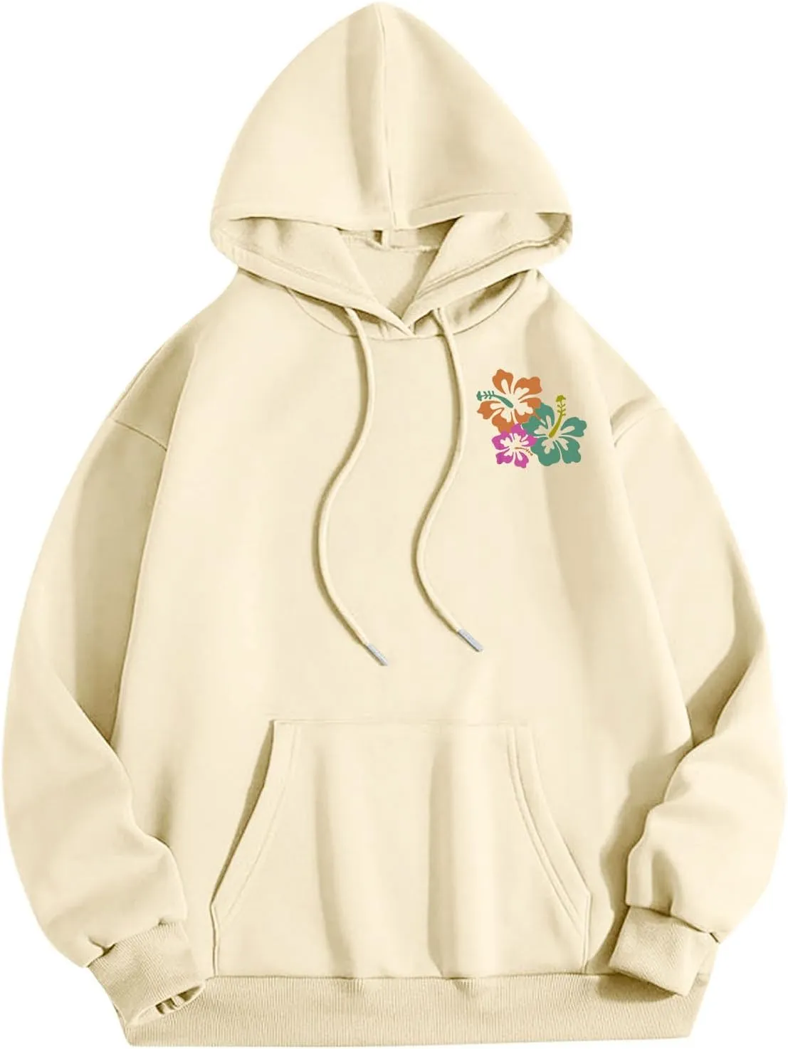 Hibiscus Flower Hoodie for Women Floral Pullover Sweatshirt Casual Oversized Hooded Top Pocket Streetwear Fall Fashion
