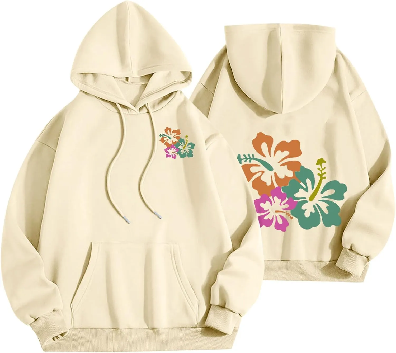 Hibiscus Flower Hoodie for Women Floral Pullover Sweatshirt Casual Oversized Hooded Top Pocket Streetwear Fall Fashion