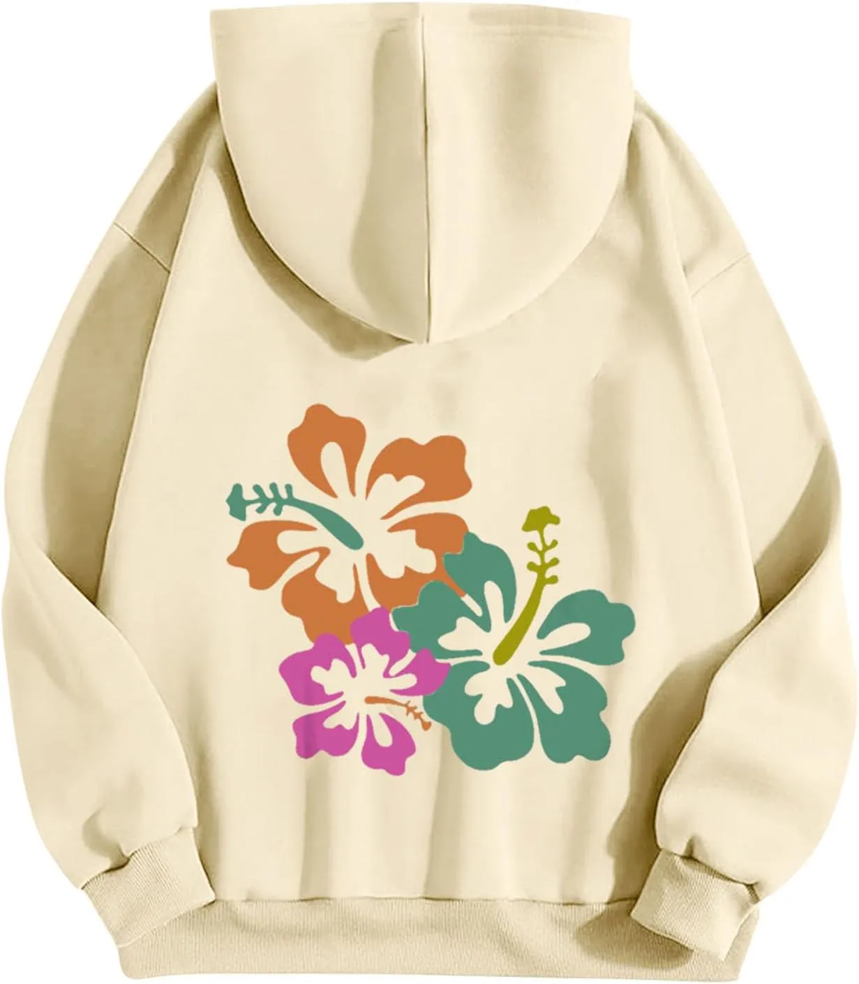 Hibiscus Flower Hoodie for Women Floral Pullover Sweatshirt Casual Oversized Hooded Top Pocket Streetwear Fall Fashion