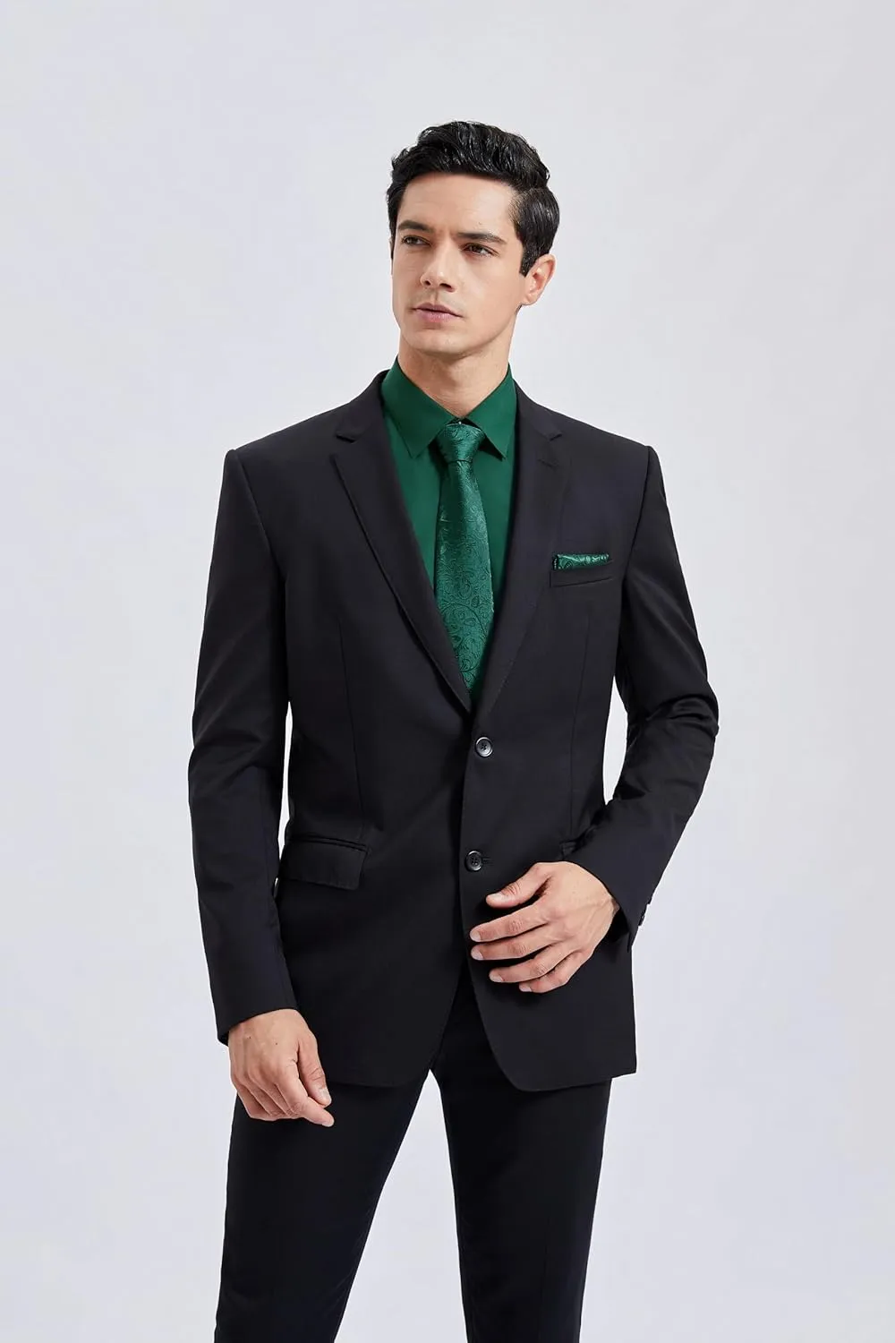 HISDERN Mens Dress Shirt Long Sleeve Matching Tie and Pocket Square Set Classic Button Down Formal Business Shirts