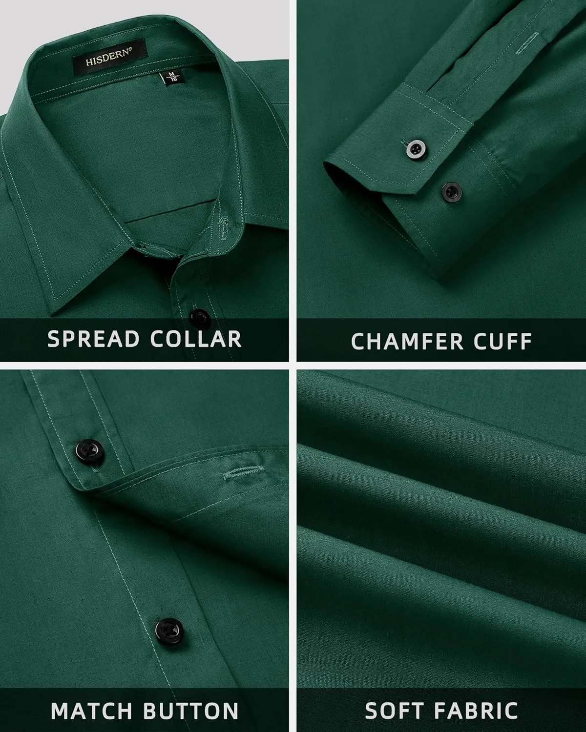 HISDERN Mens Dress Shirt Long Sleeve Matching Tie and Pocket Square Set Classic Button Down Formal Business Shirts