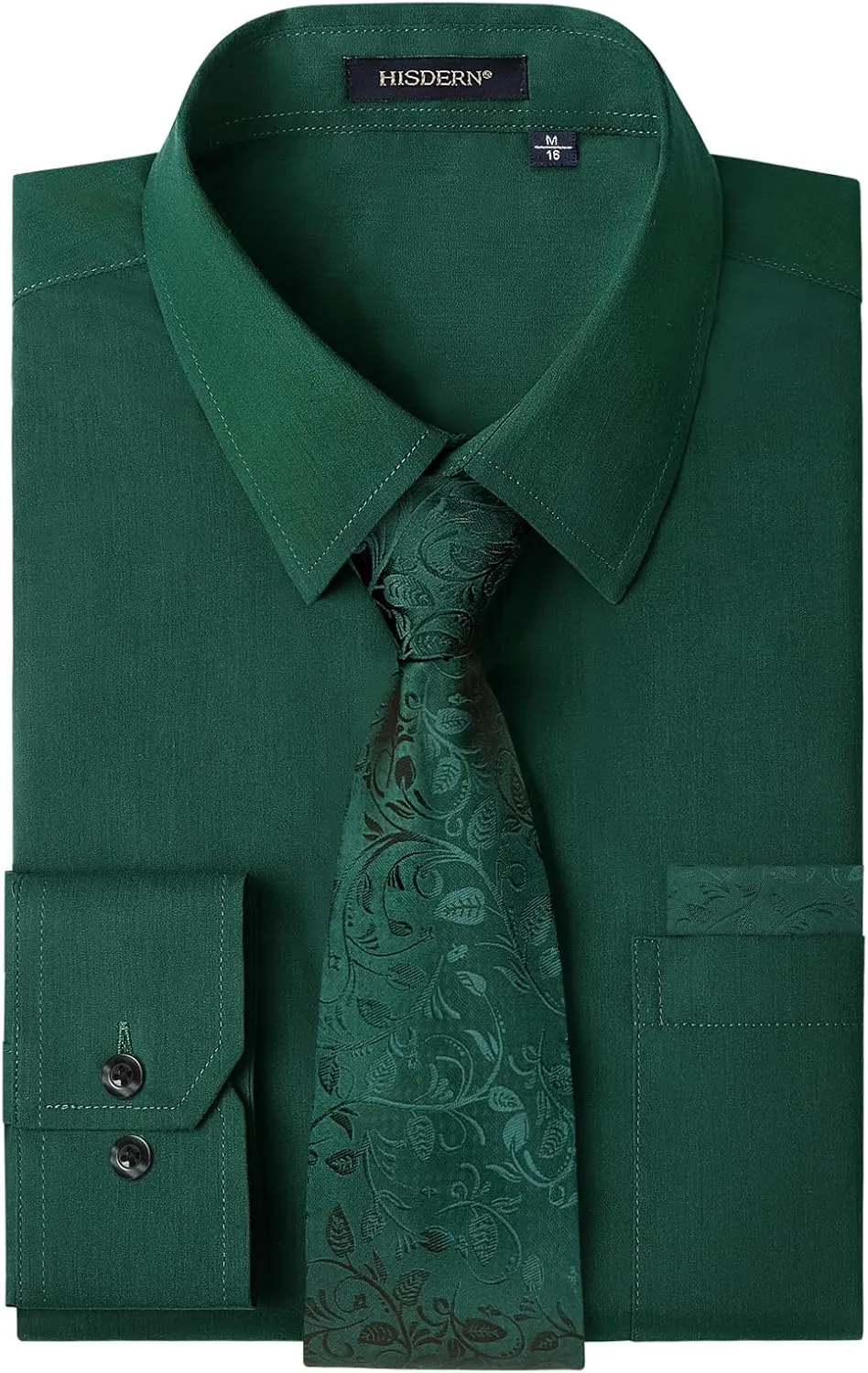 HISDERN Mens Dress Shirt Long Sleeve Matching Tie and Pocket Square Set Classic Button Down Formal Business Shirts