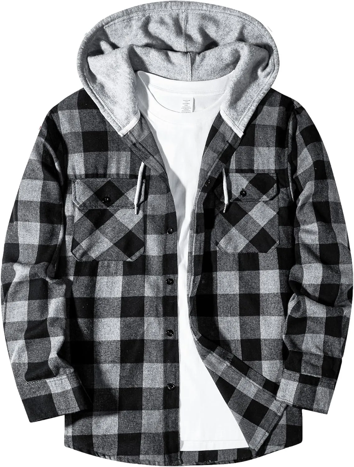 Hooded Flannel Shirt for Men, Lightweight Flannel Jacket Long Sleeve Plaid Causal Button Down Shirts with Pocket