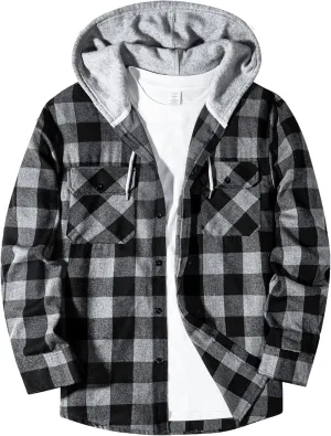 Hooded Flannel Shirt for Men, Lightweight Flannel Jacket Long Sleeve Plaid Causal Button Down Shirts with Pocket