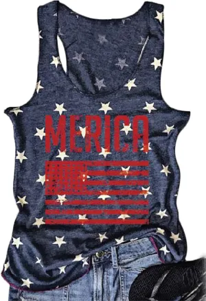 HRIUYI 4th of July Tank Tops for Women Sleeveless American Flag T-Shirts Tees Vest Blouse