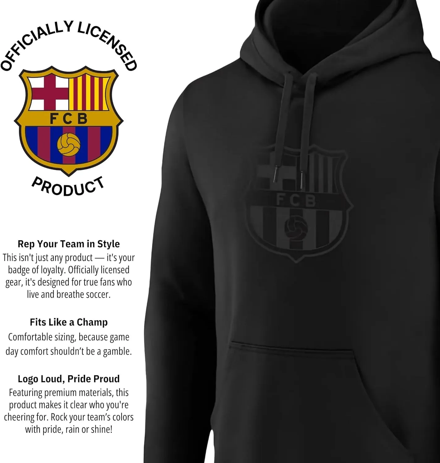 Icon Sports Officially Licensed International Club BLACKOUT Hoodie - Monochromatic Black Logo Print on Black Soccer Hoodie