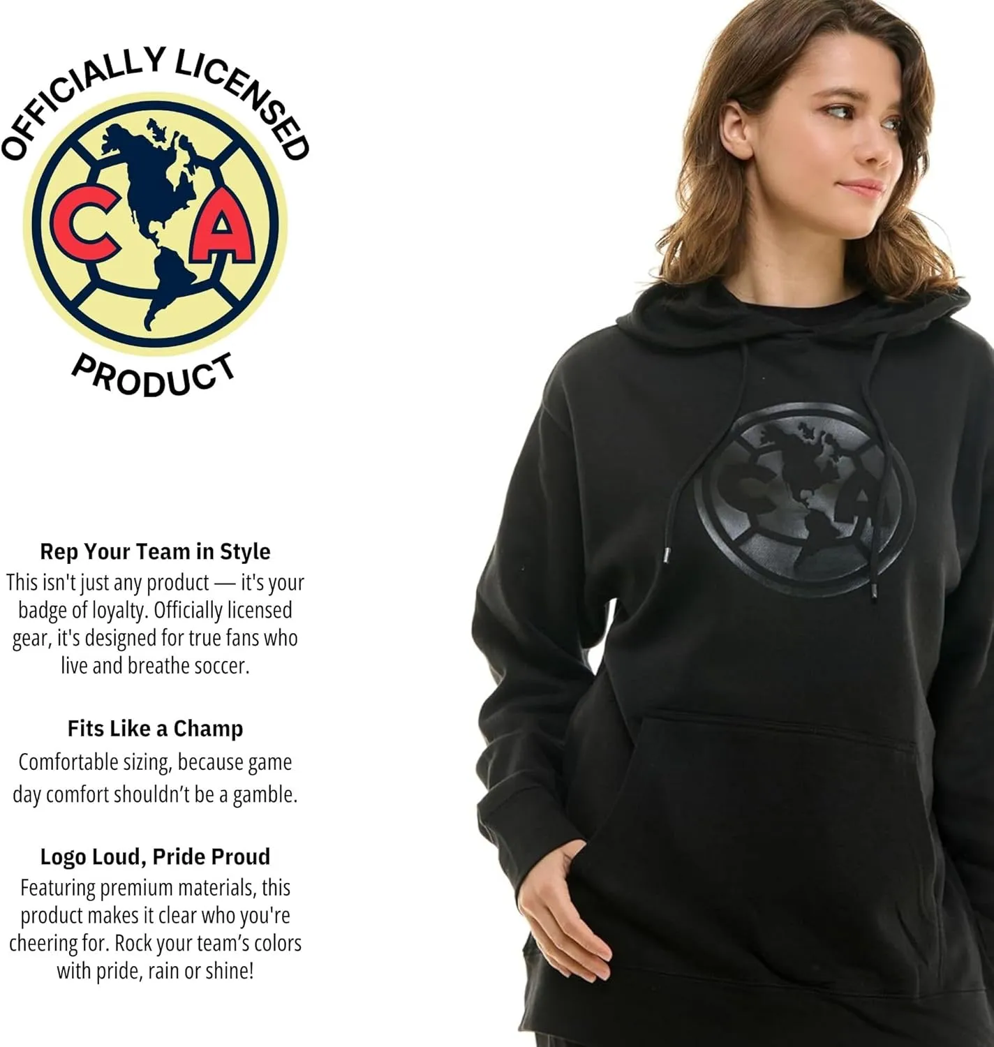 Icon Sports Officially Licensed International Club BLACKOUT Hoodie - Monochromatic Black Logo Print on Black Soccer Hoodie