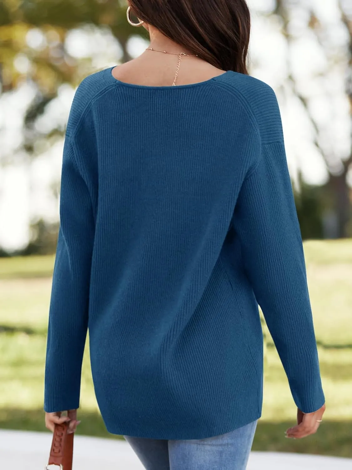 Imily Bela Womens Oversized Deep V Neck Sweaters Sexy Long Sleeve Tunic Sweater Knitted Dressy Pullover Jumper