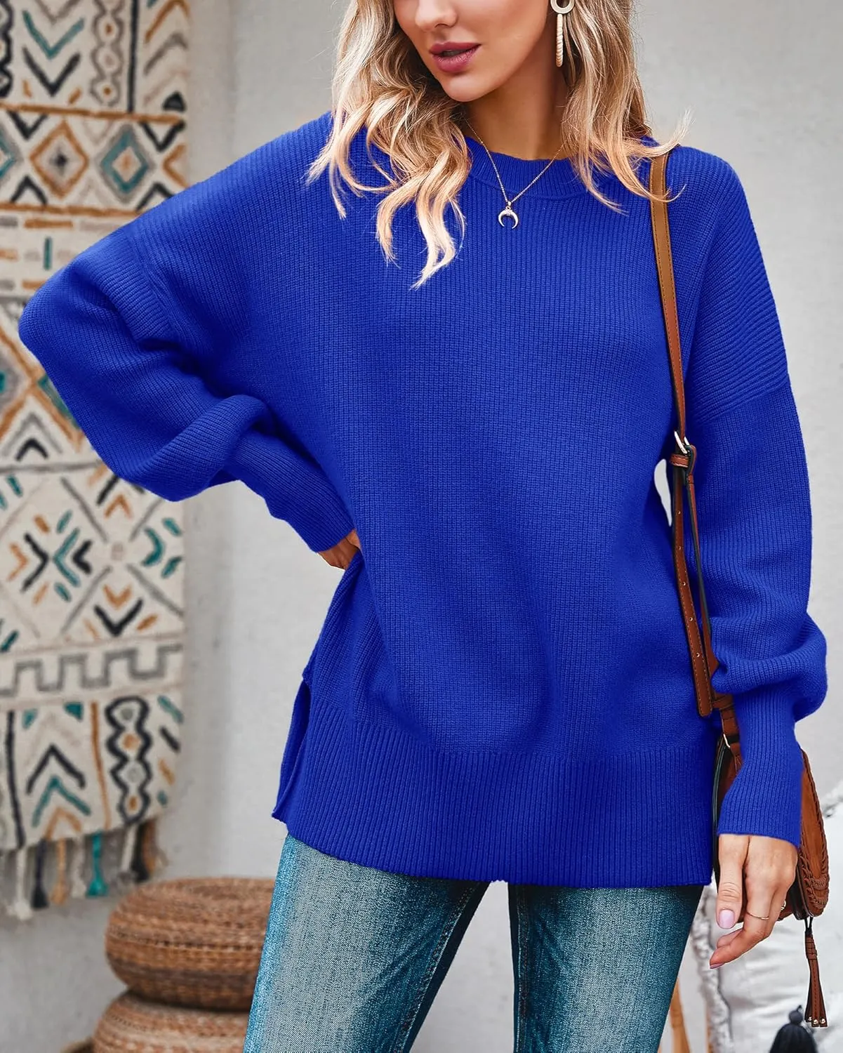 Imily Bela Womens Oversized Tunic Sweaters Fall Slouchy Long Sleeve Ribbed Knit Side Slit Pullover Jumper