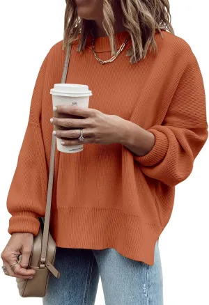 Imily Bela Womens Oversized Tunic Sweaters Fall Slouchy Long Sleeve Ribbed Knit Side Slit Pullover Jumper
