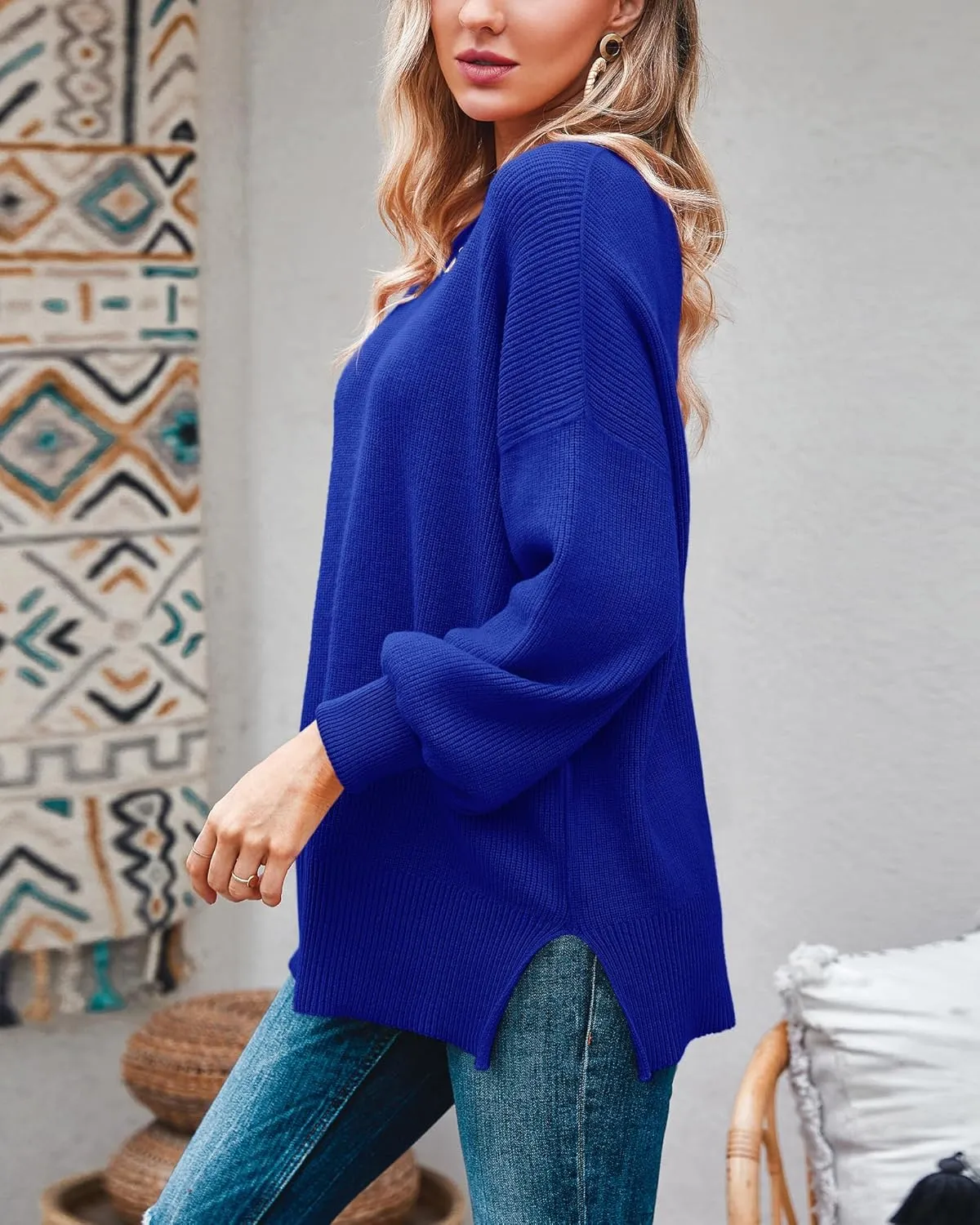 Imily Bela Womens Oversized Tunic Sweaters Fall Slouchy Long Sleeve Ribbed Knit Side Slit Pullover Jumper