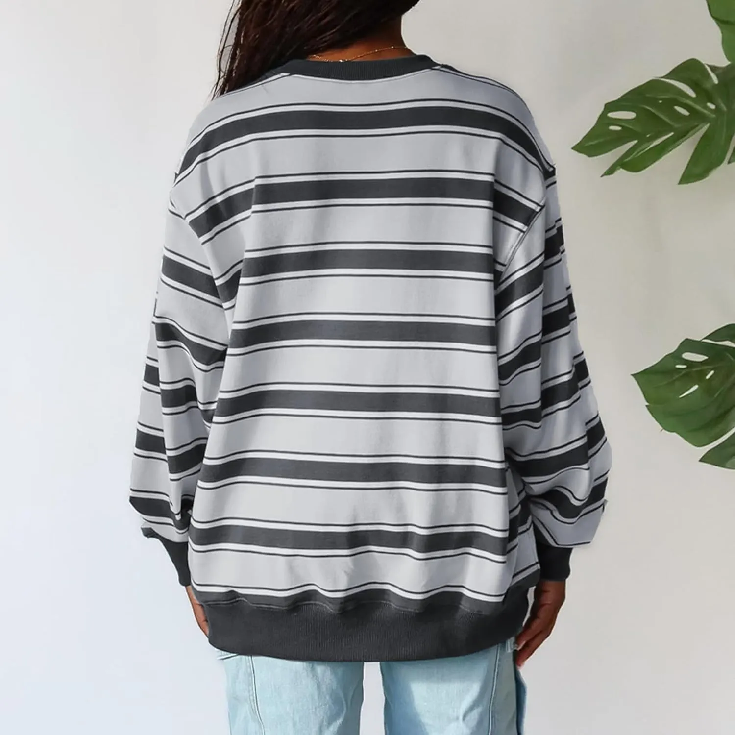 IMISSILLEB Women Oversized Patchwork Sweatshirt Long Sleeve Crewneck Color Block Striped Pullovers 2024 Fall Casual Tops