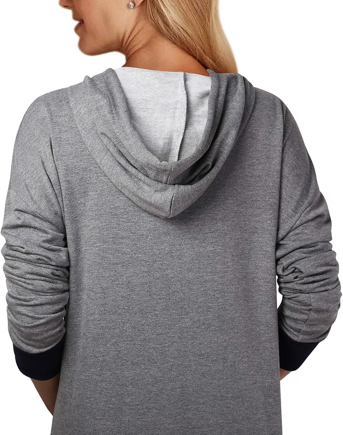 Jacansi Women's Long Sleeve Solid Loose Hooded Sweatshirt Maxi Dress with Pocket