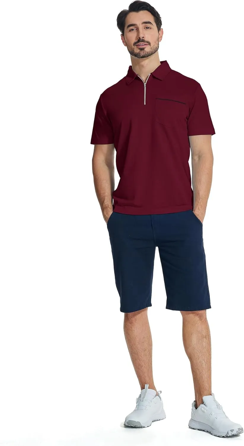 JACKETOWN 3 Pack Polo Shirt for Men Quarter Zip Polo T Shirt Casual Short Sleeve Collared Shirts with Pocket