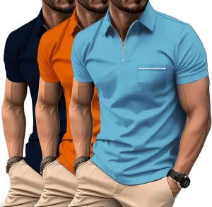 JACKETOWN 3 Pack Polo Shirt for Men Quarter Zip Polo T Shirt Casual Short Sleeve Collared Shirts with Pocket