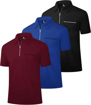 JACKETOWN 3 Pack Polo Shirt for Men Quarter Zip Polo T Shirt Casual Short Sleeve Collared Shirts with Pocket