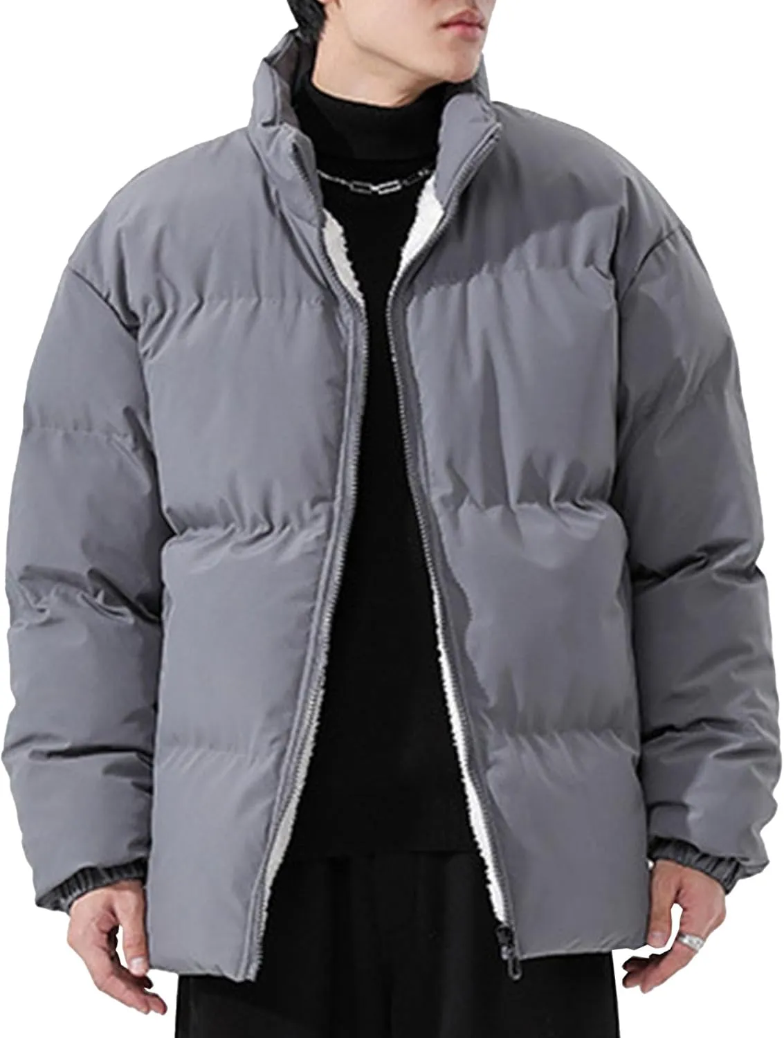 JEShifangjiusu Men'S Thicken Puffer Jacket Lightweight Water-Resistant Warm Winter Coat Full Zip Up Cotton-Padded Jackets