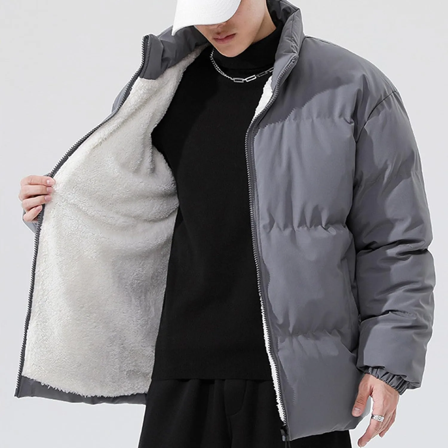 JEShifangjiusu Men'S Thicken Puffer Jacket Lightweight Water-Resistant Warm Winter Coat Full Zip Up Cotton-Padded Jackets