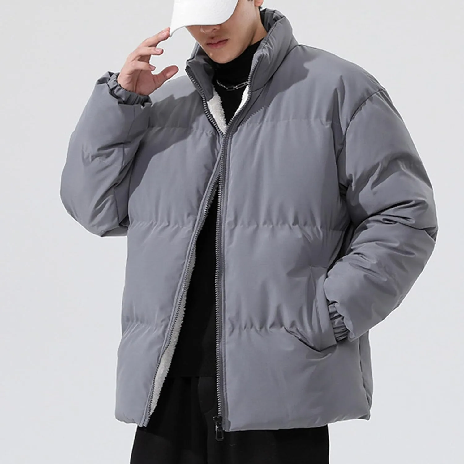 JEShifangjiusu Men'S Thicken Puffer Jacket Lightweight Water-Resistant Warm Winter Coat Full Zip Up Cotton-Padded Jackets