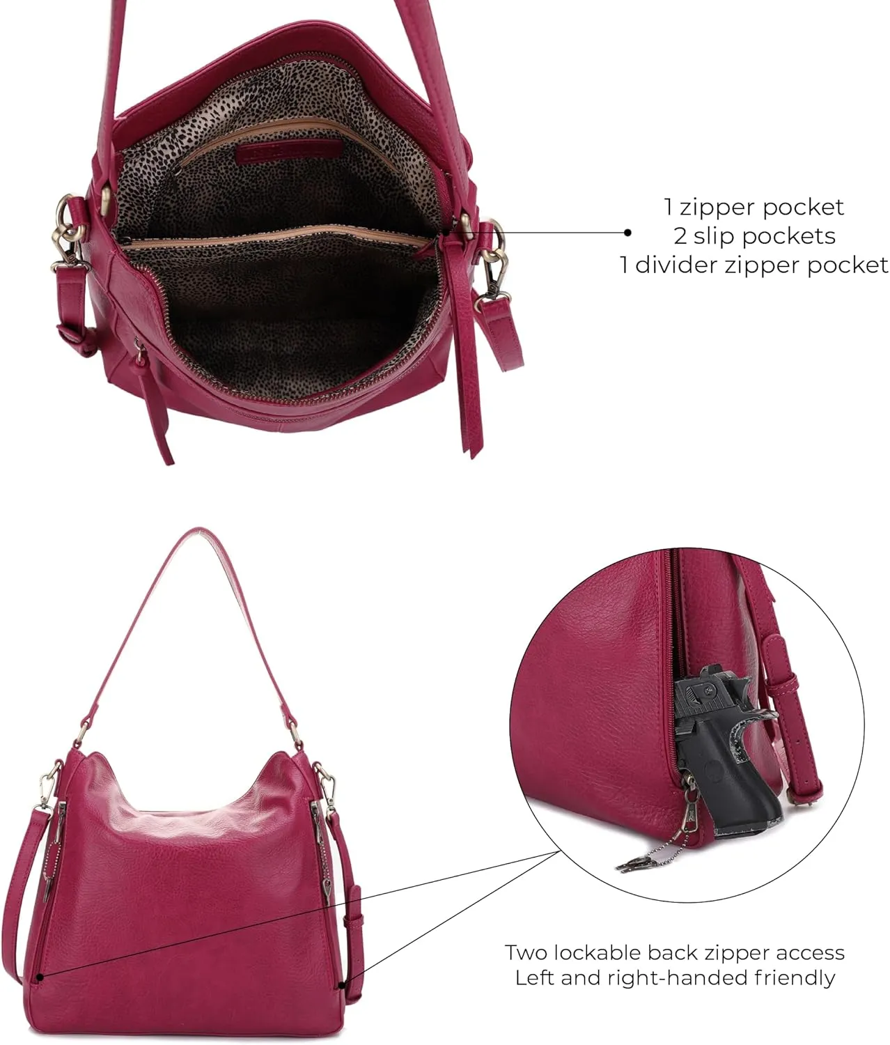 JESSIE & JAMES | Dakota Top Handle Concealed Carry Hobo Purse with Adustable Shoulder Strap