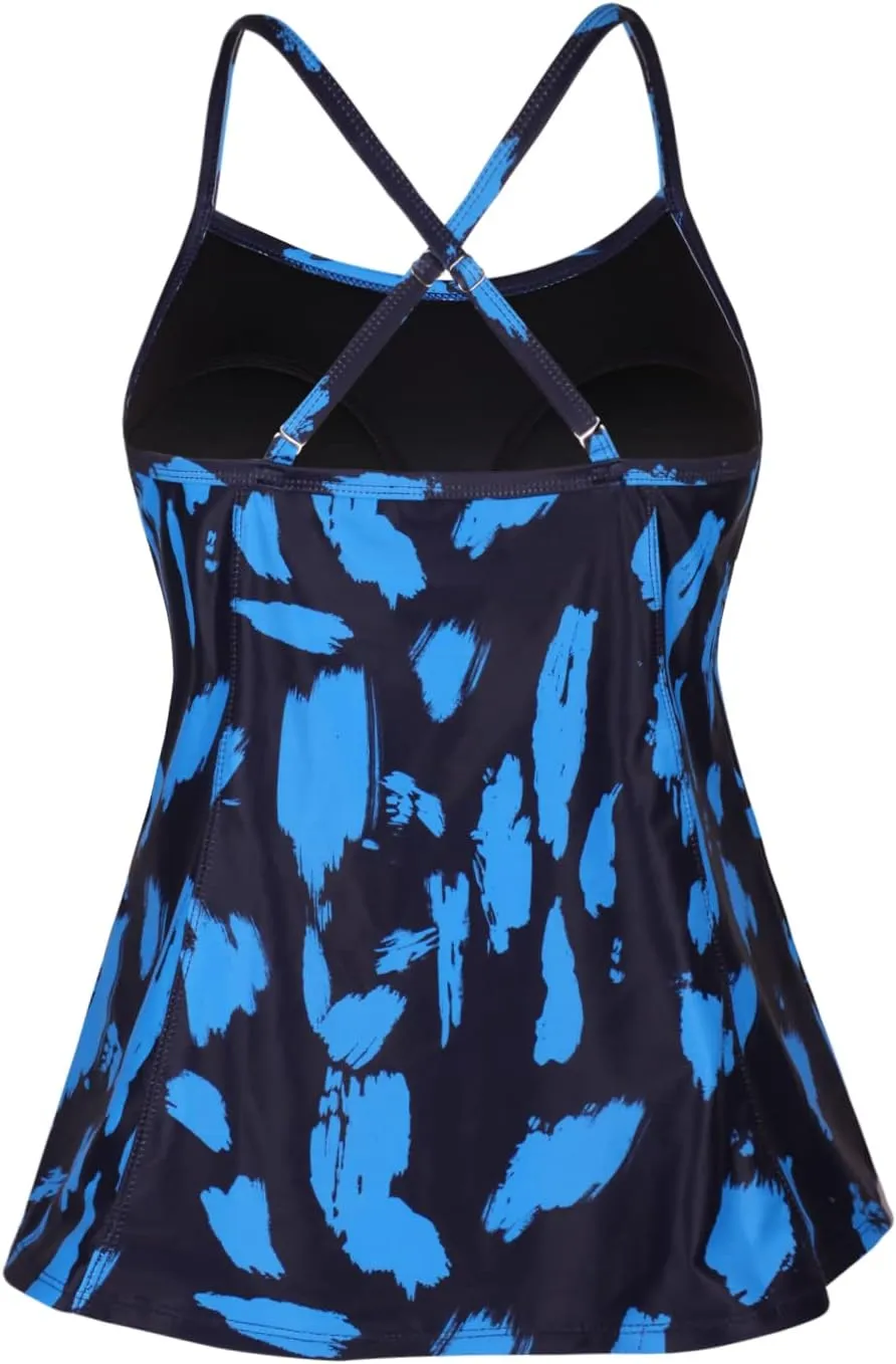 JINXUEER Women's Plus Size Flowy Swimsuit Crossback Tankini Top Modest Swimwear