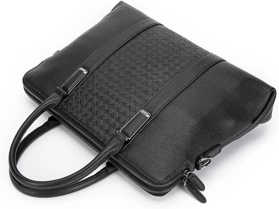JSEIAJB Leather Tote Top Layer Cowhide Hand-woven Men's Business Briefcase Computer Bag