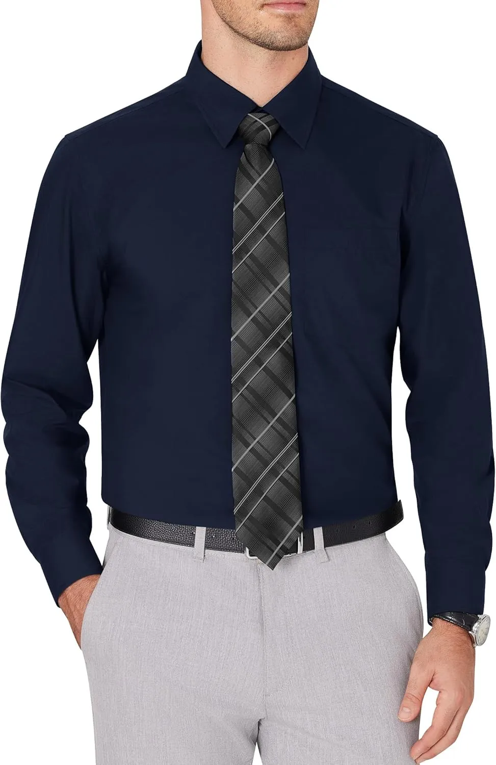 J.VER Men's Dress Shirts Wrinkle Free Long Sleeve Formal Shirt Solid Business Casual Button Down Shirts for Wedding Prom