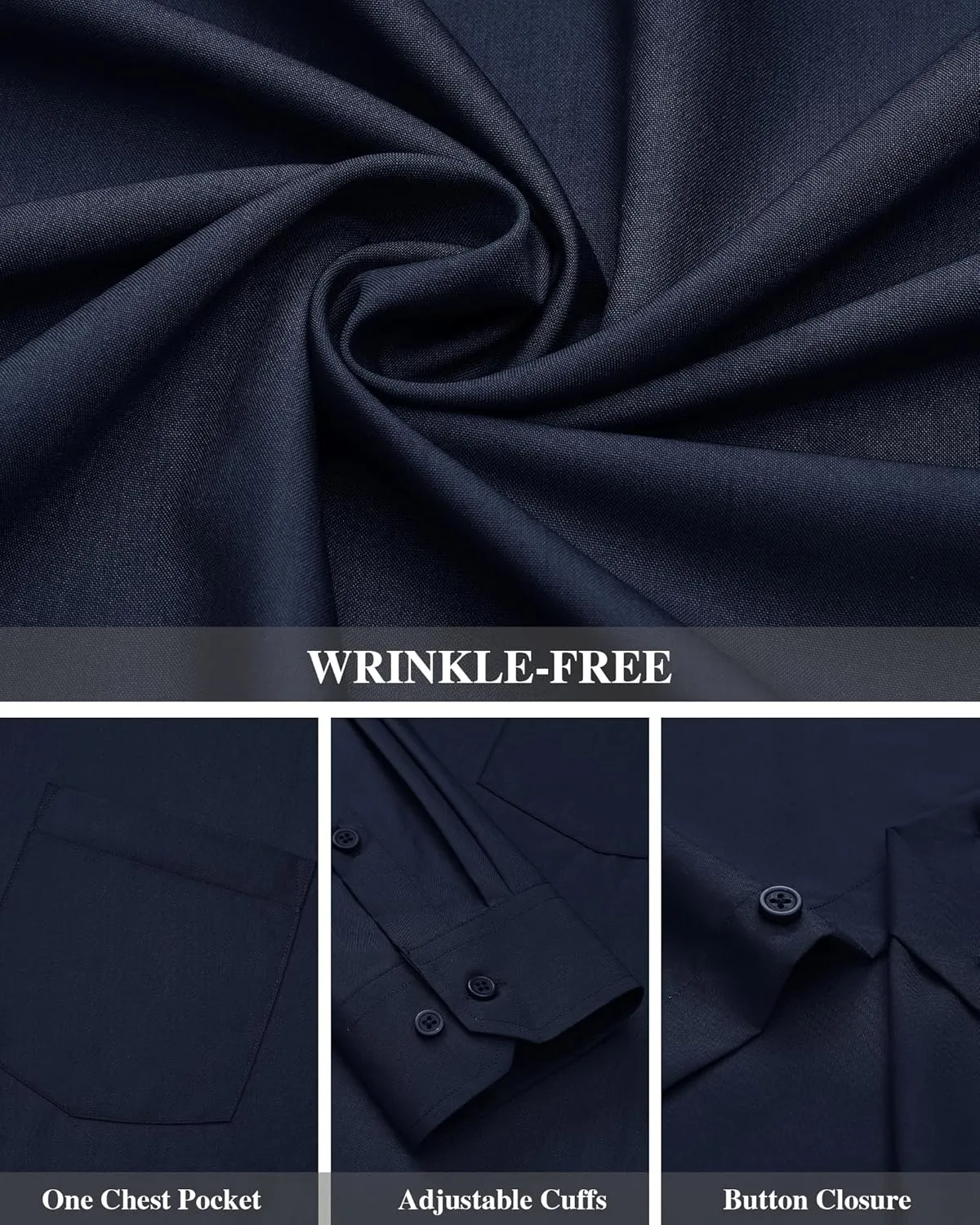 J.VER Men's Dress Shirts Wrinkle Free Long Sleeve Formal Shirt Solid Business Casual Button Down Shirts for Wedding Prom