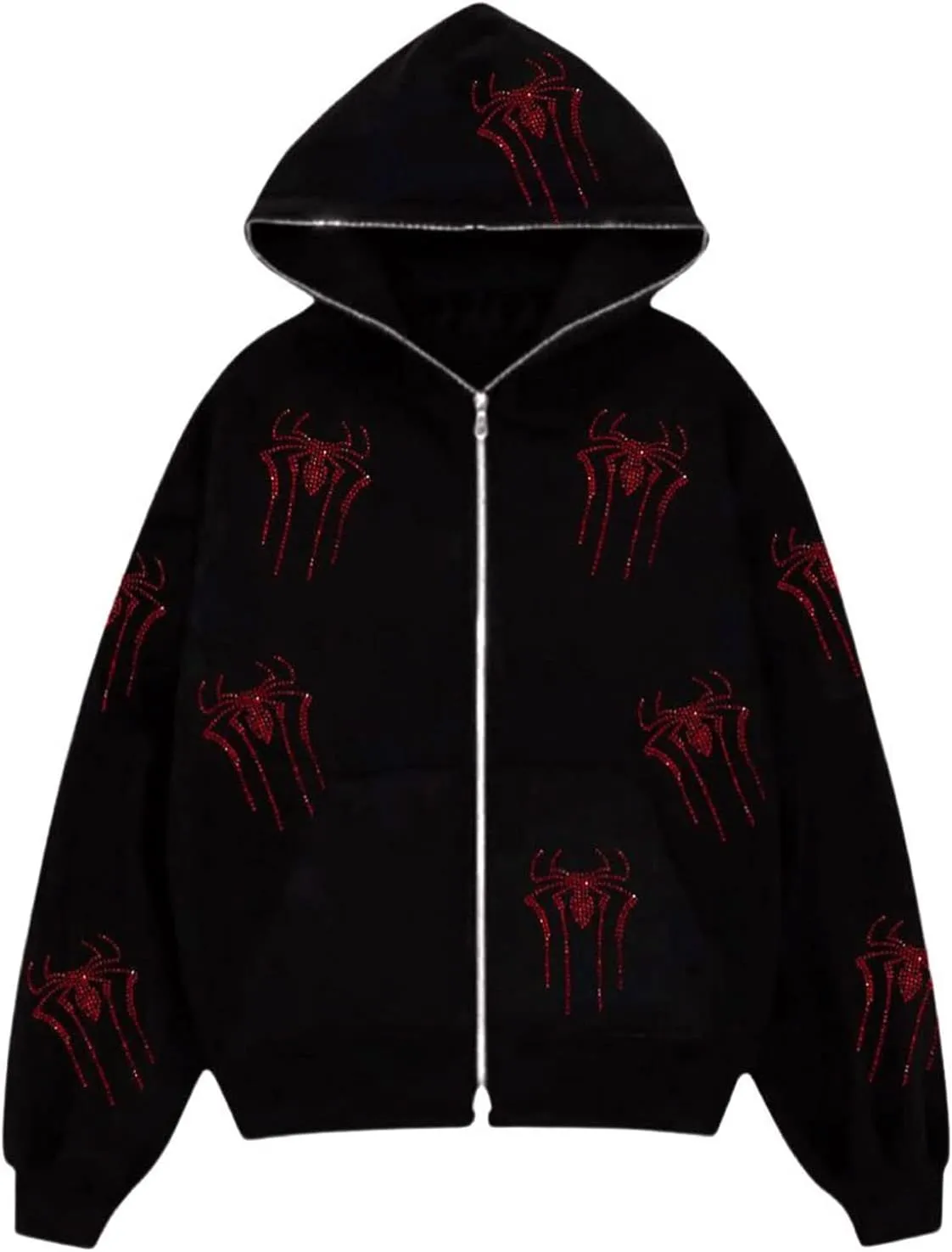 Kaipiclos Skeleton Hoodie Men Women Full Zip Up Hoodie Over Face Oversized Graphic Rhinestone Skull Streetwear Jacket
