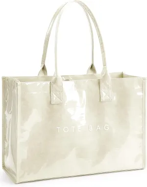 KALIDI PVC Tote Bag Womens Kraft Paper Work Handbags Purses with Top Handle