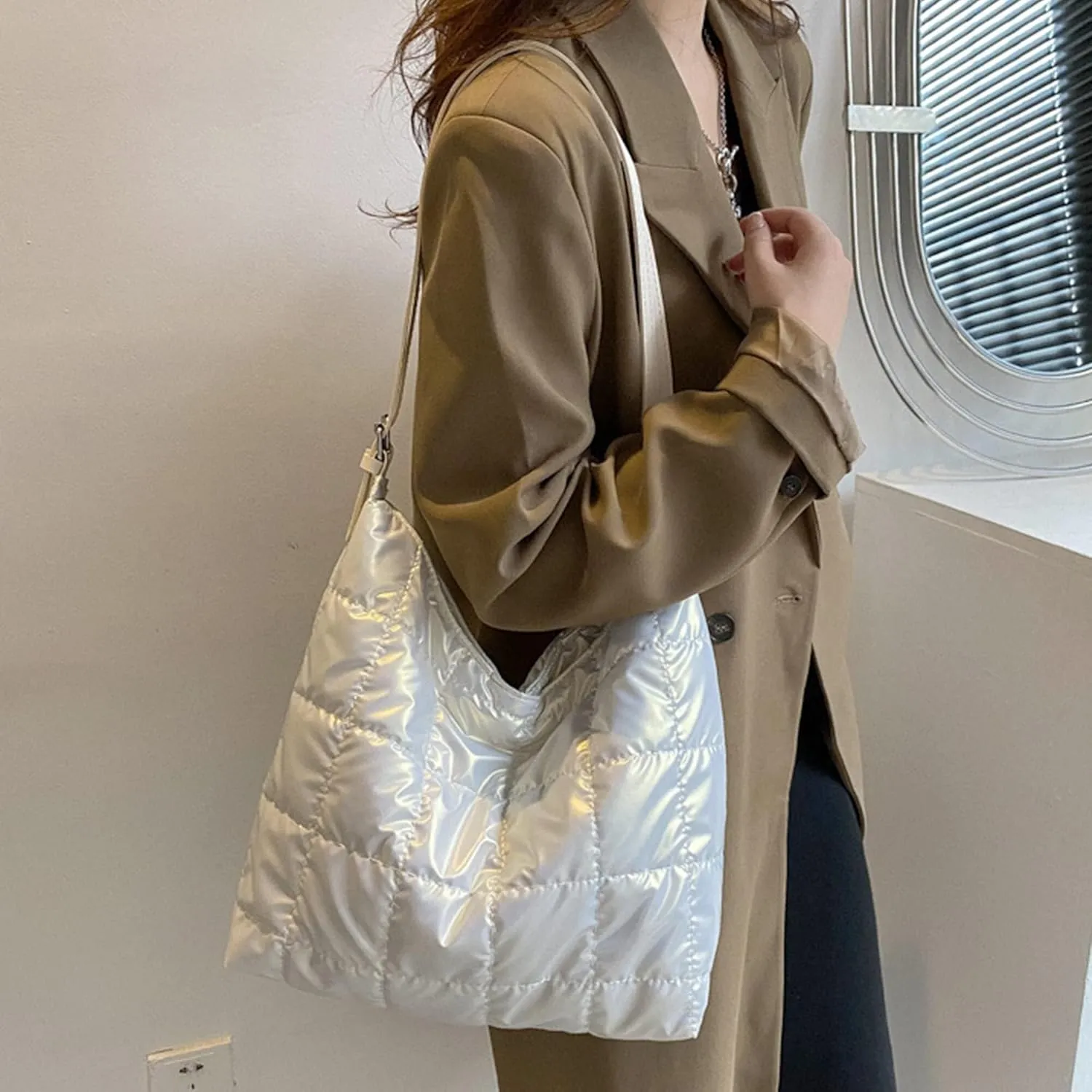 Leather Tote Button Closure Top Handle Purse Hobo Shoulder Square Lattice Purse Handbags