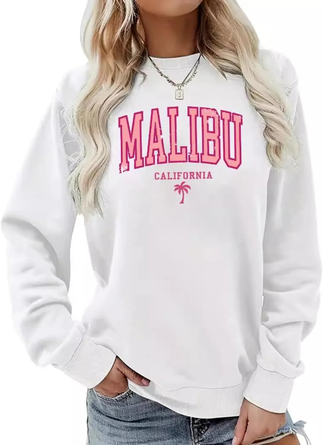 Letter Sports Hoodie for Women -2024 Fall Oversized Long Sleeve Sweatshirt Malibu Casual Tops