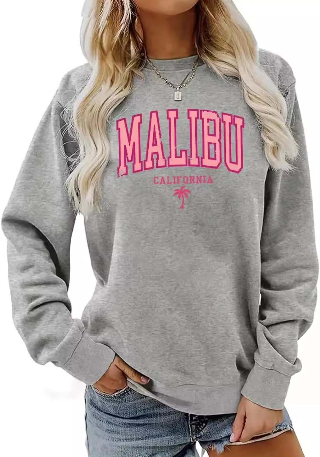 Letter Sports Hoodie for Women -2024 Fall Oversized Long Sleeve Sweatshirt Malibu Casual Tops