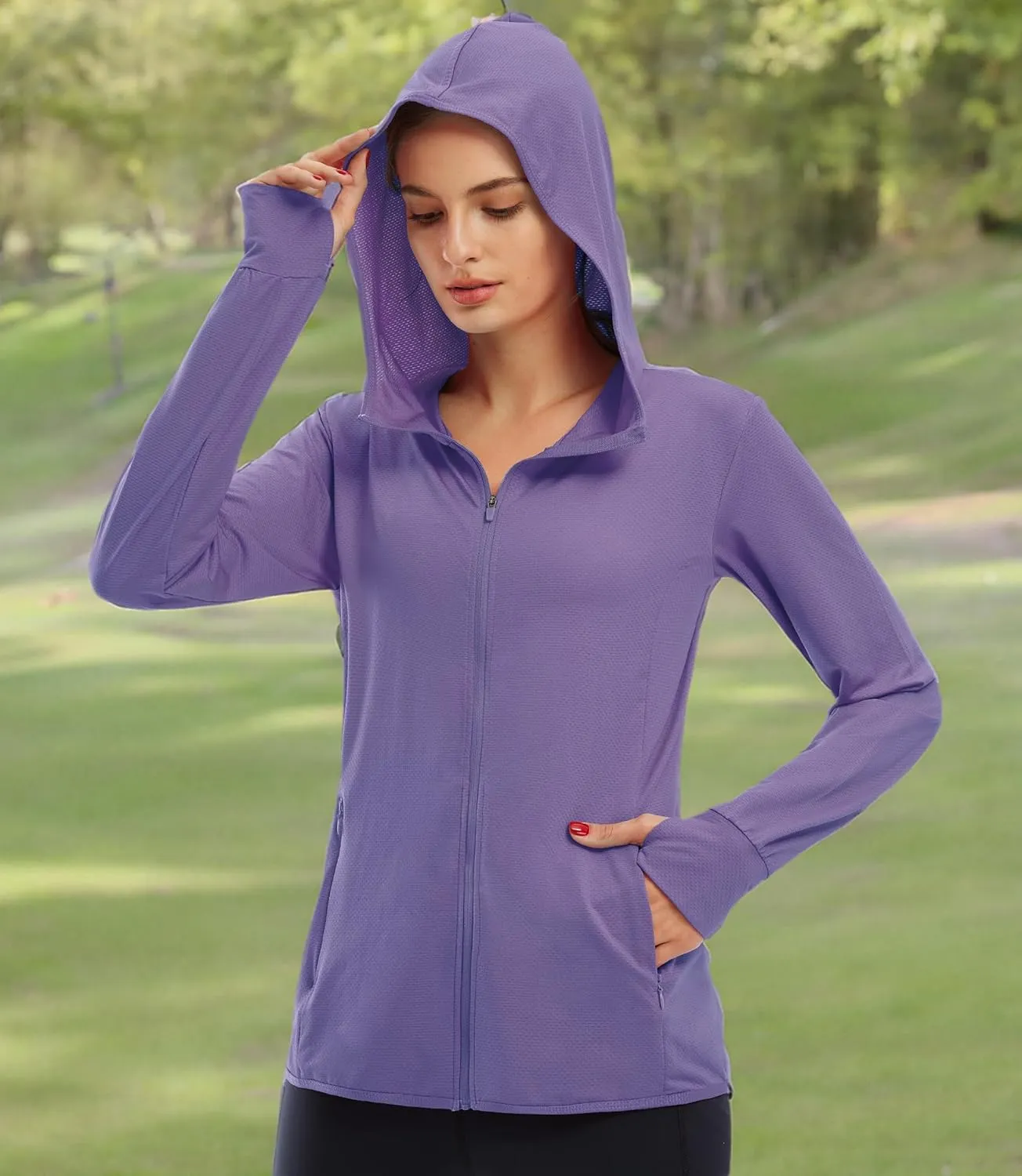 Libin Women's Sun Shirts Full Zip UPF 50  Sun Protection Hoodie Jacket Long Sleeve Hiking Outdoor Performance with Pockets