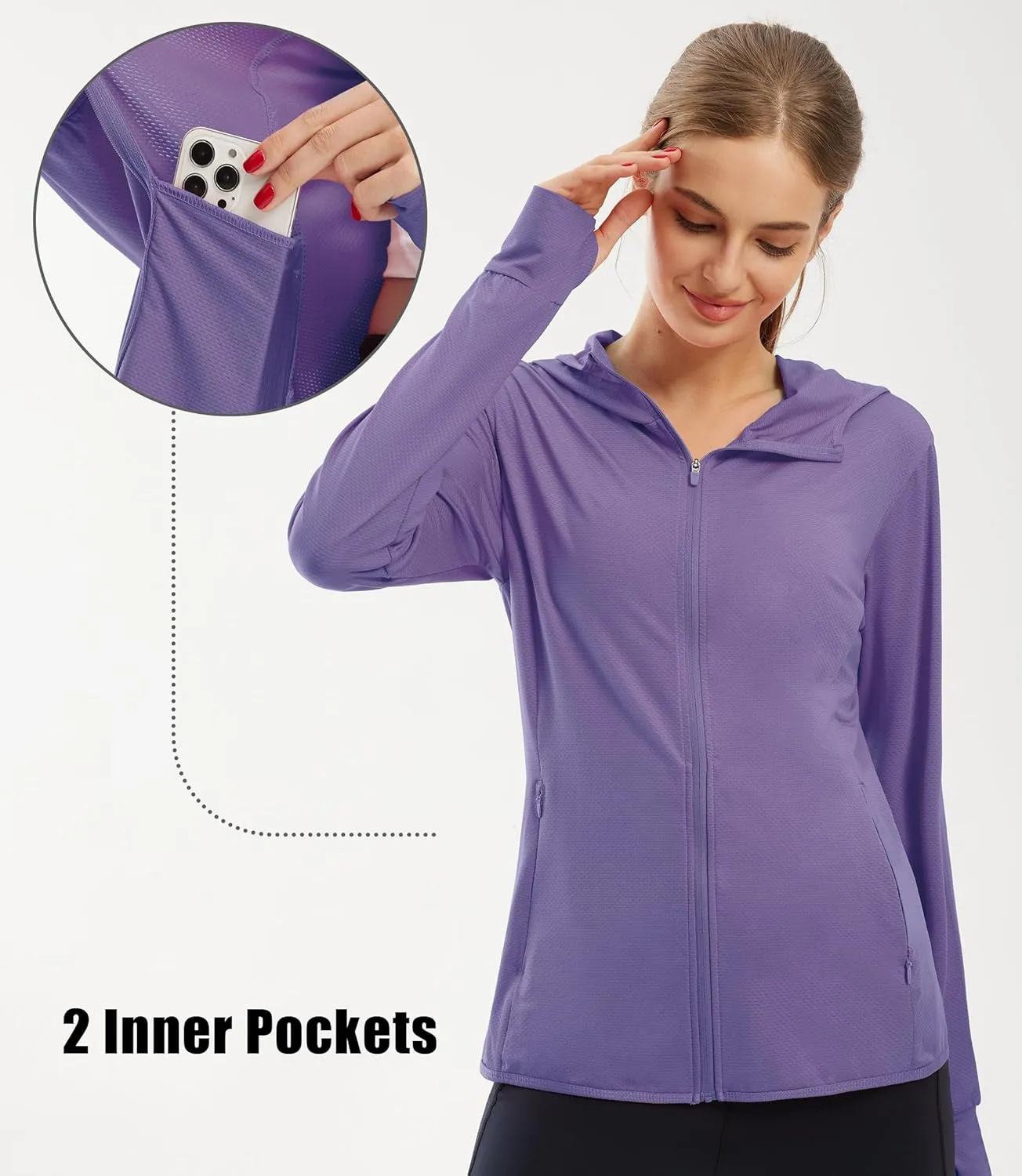 Libin Women's Sun Shirts Full Zip UPF 50  Sun Protection Hoodie Jacket Long Sleeve Hiking Outdoor Performance with Pockets