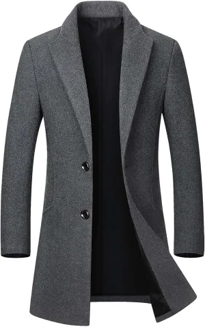 Litteking Men's Winter Coat Wool Trench Overcoat Casual Single Breasted Pea Top Jacket