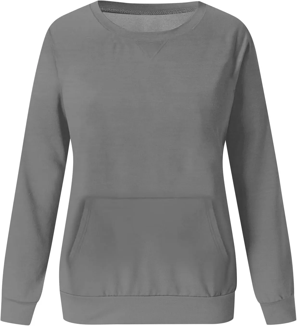 LRMQS Womens Crewneck Long Sleeve Sweatshirt with Kangaroo Pocket Solid Color Pullover Sweatshirts Fall 2023 Fashion Shirt