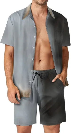 Lying on The Sofa Mens Swimsuit 2 Pieces Set Quick Dry Shorts Shirts Summer Button Down Short Sleeve Set
