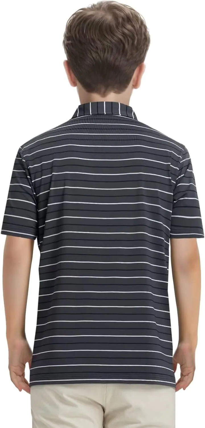 M MAELREG Boys Polo Shirt Short Sleeve Performance Moisture Wicking Dry fit Casual Striped Golf Shirts for Boys